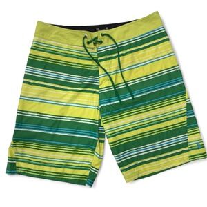 Under Armour Board Shorts Mens 38 Striped Swim Trunks Green Yellow Blue Heatgear
